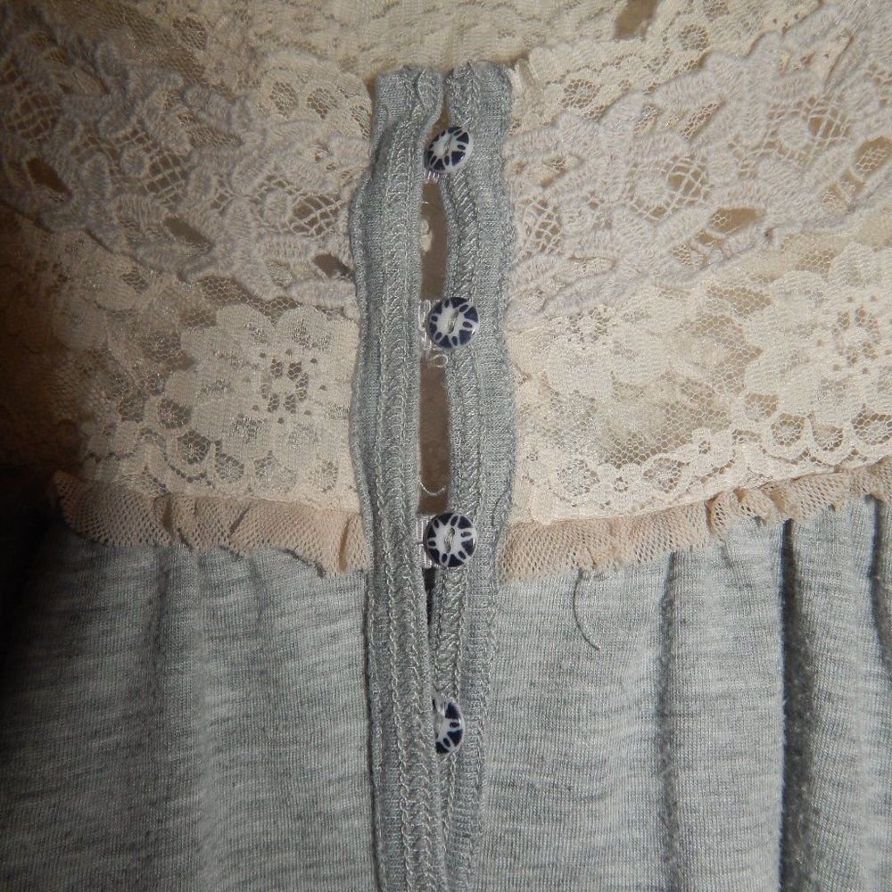 FREE PEOPLE women's x-small XS grey cream cottagecore lace back blouse shirt top - Picture 3 of 13